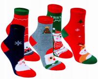 5 X Kolorowe ŚWIĄTECZNE Skarpety Mikołaj ABS 19-23