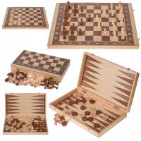 Gra 3-1 Szachy drewniane Turniejowe 4 + Backgammon + Warcaby - 44 x 44 cm