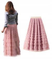 Длинная шифоновая тюлевая юбка с оборками П. розовый