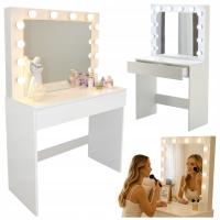 TOALETKA KOSMETYCZNA BIAŁA DO MAKIJAŻU WIZAŻU Z OŚWIETLENIEM LED LUSTREM