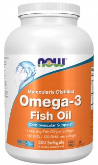 NOW Foods Omega-3 1000mg Kwasy 180mg EPA 120mg DHA Molecularly Dist. 500k