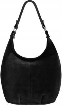 Torebka Worek Włoska Zamszowa Skórzana Torba Vera Pelle Damska Na Ramię A4