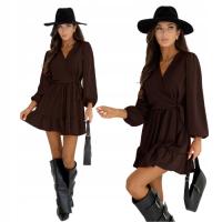 ЭЛЕГАНТНОЕ РАСКЛЕШЕННОЕ МИНИ-ПЛАТЬЕ С ОБОРКАМИ-ШОКОЛАД