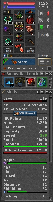 TIBIA 196 MS + 101 MLVL + 100K + HARMONIA + EQ + FREE + RK