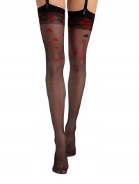 Fiore ALICE pończochy do pasa serduszka [Rozmiar 5-XL, Kolor Black]