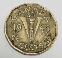 KANADA 5 cents 1943 tombac