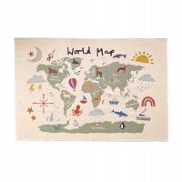 Mapa Świata dla dzieci zwierzęta materiałowa 70x100 cm beżowy pokój dziecka