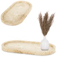 Taca dekoracyjna trawertyn ciężka owalna beżowa 2x30x15 181536
