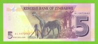 ZIMBABWE 5 DOLLARS 2019 P-102 UNC AD