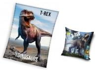 Duży Kocyk miękki CORAL NARZUTA na łóżko + poduszka poszewka T-REX DINOZAUR
