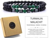 Bransoletka zestaw 2 w 1 kamienie naturalne turmalin malachit pudełko