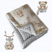 Kocyk niemowlęcy 100x75 Mięciutki Polar Minky Misie Boho Beż