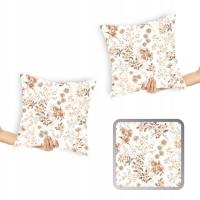 Poszewki na poduszki jaśki w beżowo brązowe kwiatuszki 40x40 cm 2 szt