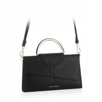 BETLEWSKI mała torebka damska czarna kopertówka lekka metalowy uchwyt