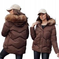 PIKOWANA KURTKA DAMSKA ZIMOWA Z KAPTUREM BRĄZOWA ty4529