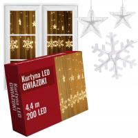KURTYNA ŚWIETLNA GWIAZDKI LED BIAŁE CIEPŁE LAMPKI CHOINKOWE DŁUGA GIRLANDA