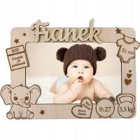 Ramka na zdjęcie drewniana metryczka imię dziecka prezent chrzest święty