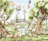 Fototapeta flizelinowa Dziecięca Las Zwierzątka Miś Sarenka Leśne 300x260cm