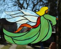 Anioł witraż Tiffany Kal zielony, do zawieszenia