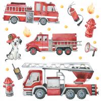 Наклейки на стену для детей, пожарная машина, пожарный