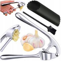 PRASKA DO CZOSNKU SREBRNA ZE STALI NIERDZEWNEJ OBIERACZKA ZESTAW MONTESSA