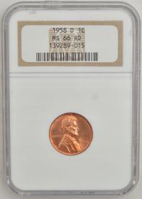 1.vv.USA, 1 CENT 1958 D NGC MS66 RD