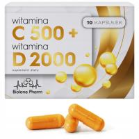 Mocna Witamina C 500mg + D3 2000IU WZMOCNIENIE Odporności Kości Zęby 10kaps