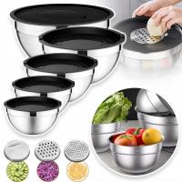 5X MISEK DO MIESZANIA Z POKRYWKAMI I TARKAMI STALOWE MISKI NIERDZEWNE