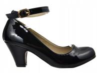 Lakier PANTOFELKI WYSOKI Obcas STUKAJACE CZARNE