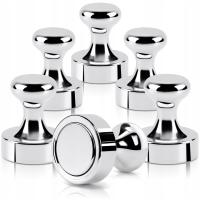 MAGNESY NEODYMOWE BIUROWE Ø20 mm na Lodówkę do Tablic, Srebrne, 6 szt.
