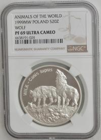 11.III RP, 20 ZŁOTYCH 1999 WILKI NGC PF69