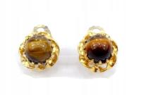 S9 Zdobione klipsy z kamieniami kulki tygrysie oko Vintage