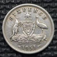 *AUSTRALIA [1931]*6 pensów 1951 Jerzy VI, Herb, Gwiazda Zwierzęta Ptak Emu