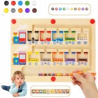 SORTER POCIĄG TABLICA MAGNETYCZNA UKŁADANKA KOLORÓW DLA DZICI DREWNIANY