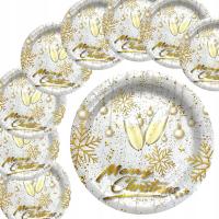 TALERZE JEDNORAZOWE 22cm 8szt ZŁOTE Merry Christmas ŚWIĄTECZNE