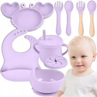 NACZYNIA SILIKONOWE ZESTAW NACZYŃ DLA DZIECI ŚLINIAK KRAB PRZYSSAWKA 10 el.