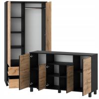 НАБОР ШКАФ 90 СМ КОМОД 140 СМ ГАРДЕРОБНАЯ ГОСТИНАЯ ПРИХОЖАЯ ЧЕРНЫЙ ДУБ WOTAN