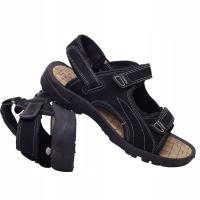 Sandały męskie czarne skórzane ekologiczne na rzepy