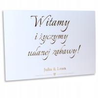 Приветственная доска для свадьбы, белая с золотой надписью, любой текст
