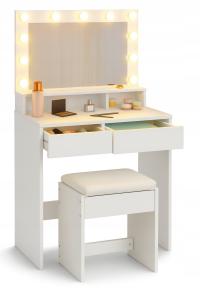 TOALETKA KOSMETYCZNA Z KRZESŁEM LUSTREM I OŚWIETLENIEM ŚCIEMNIANYM LED 017