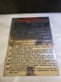 Oryginalna tablica z PRL: Instrukcja bezpieczeństwa pracy ślusarzy, A4