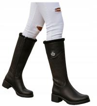 Kozaki damskie na niskim obcasie Ocieplane czarne buty 12717 39