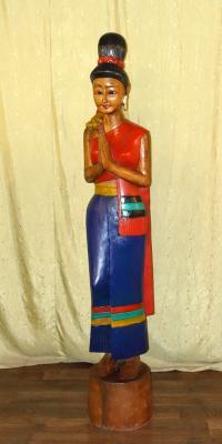 Тайская женщина стильная скульптура фигура дерево Таиланд культура Азия 165 см KL