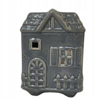 Kominek zapachowy domek szary, podgrzewacz ceramiczny do olejków i wosków