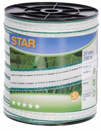 Taśma ogrodzeniowa STAR, 200 m x 20 mm, biało-zielona, Kerbl