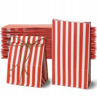 50X полосатый бумажный пакет 16x8x27 см для попкорна сладости экологически чистые