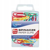 Spinacze biurowe kolorowe TAURUS 28 mm op.100 szt. plast pudełko