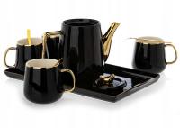 Serwis kawowy ZESTAW 10 el herbaciany NOAH czarny złoty 4 osób NA PREZENT