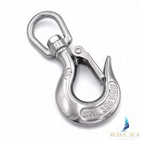 Hak obrotowy z uchem nierdzewny 350kg z zabezpieczeniem AISI 304 zatrzask