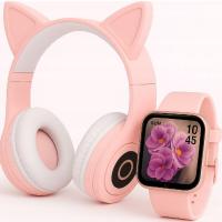 РОЗОВЫЙ SMARTWATCH НАУШНИКИ КОШАЧЬИМИ УШКАМИ LED - НАБОР ДЛЯ ДЕВОЧКИ